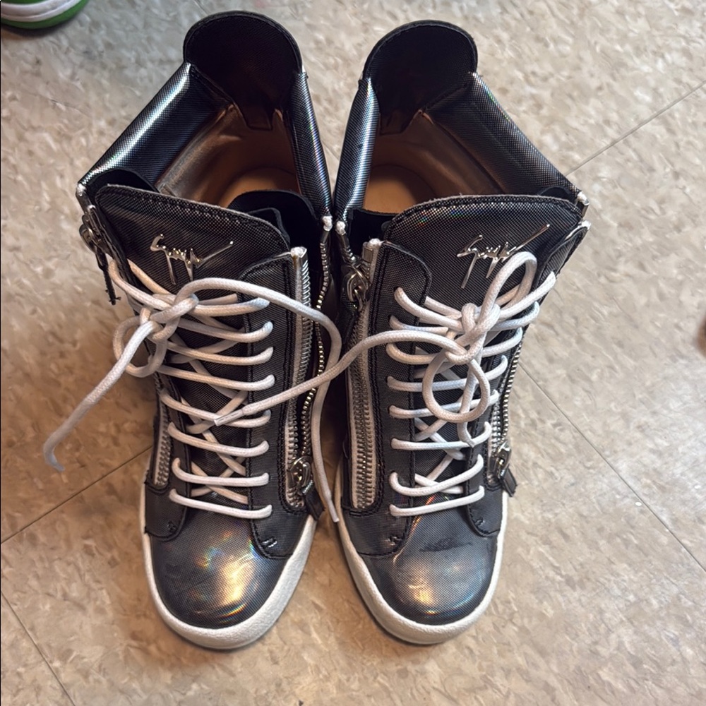 Giuseppe Zanotti Black and Silver High-Top Sneakers